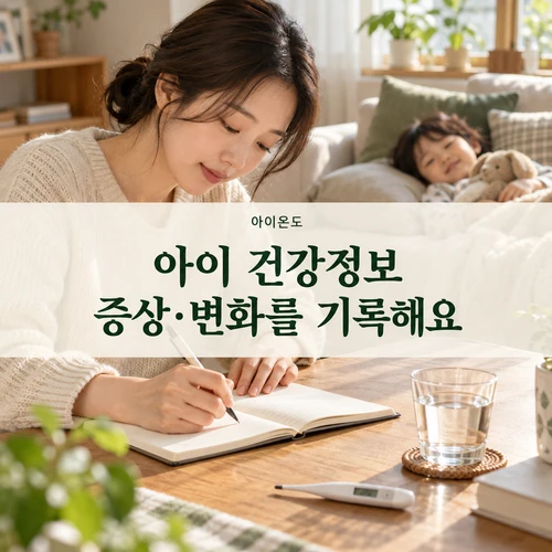 아이 건강정보·증상과 변화 기록 — 보호자가 건강 수첩을 작성하는 AI 생성 안내 사진